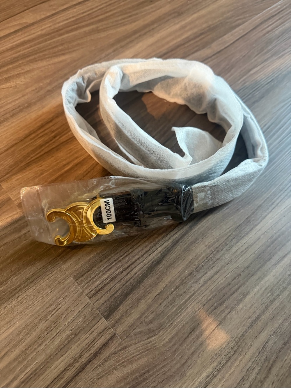 Celine White Belt with Gold Double-C Buckle